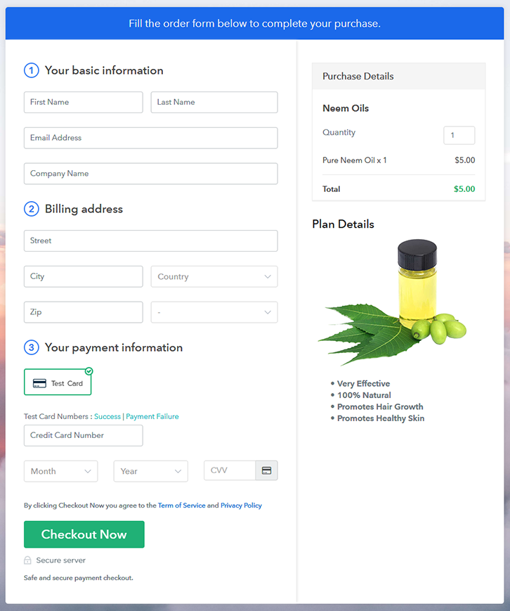Checkout Page to Sell Neem Oils Online