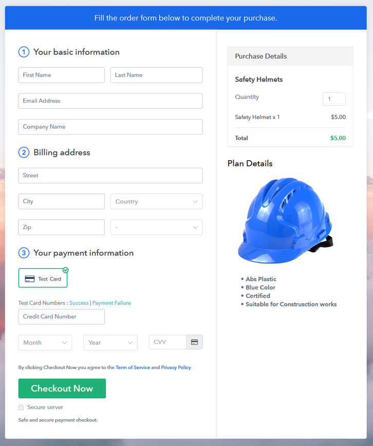 Checkout Page to Sell Safety Helmets Online