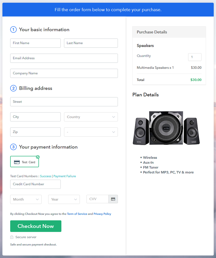 Checkout Page to Sell Speakers Online