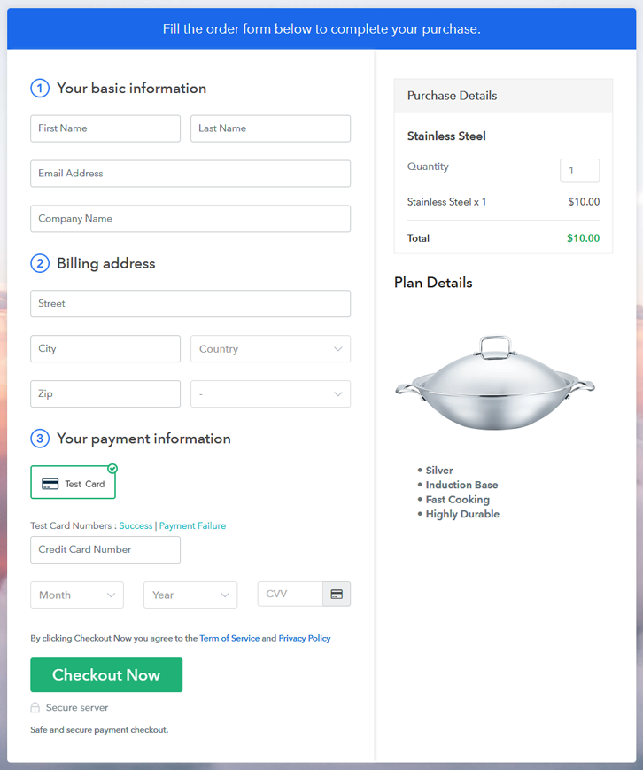 Checkout Page to Sell Stainless Steels Online