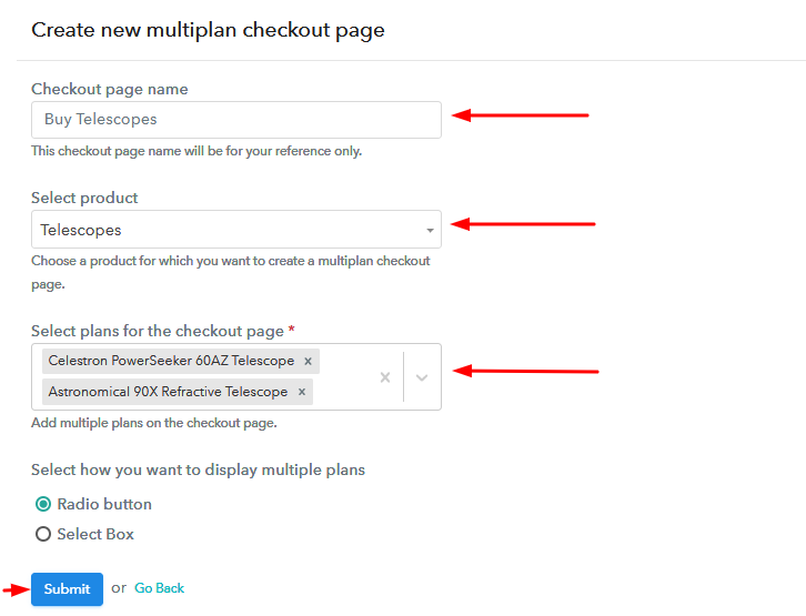 Add Plans to Sell Multiple Telescopes from Single Checkout Page