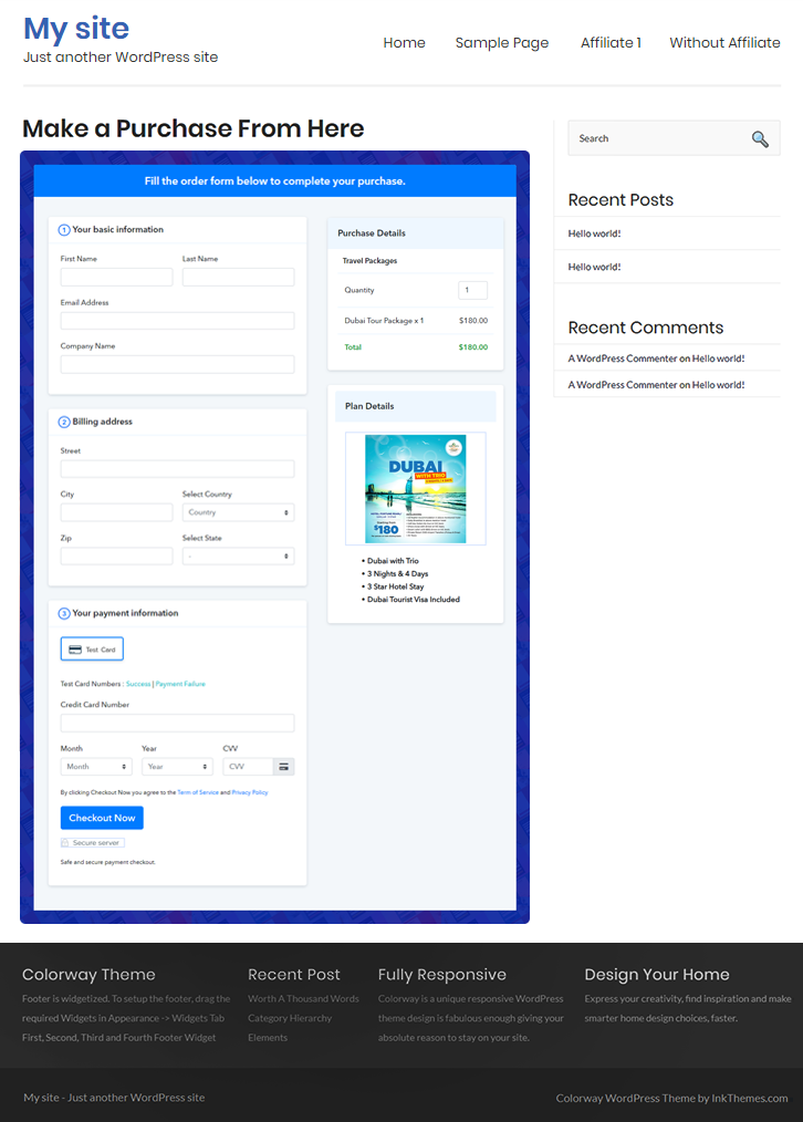 Checkout Page on WordPress Site to Sell Travel Packages Online