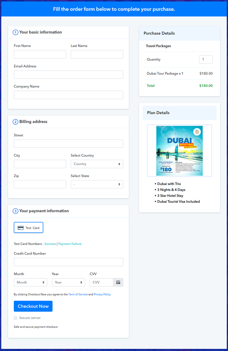 Final View of Checkout Page For Your Travel Packages Selling Business