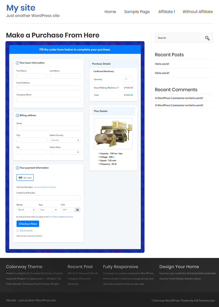 Final Look of your Checkout Page to Sell Cardboard Machinery Online