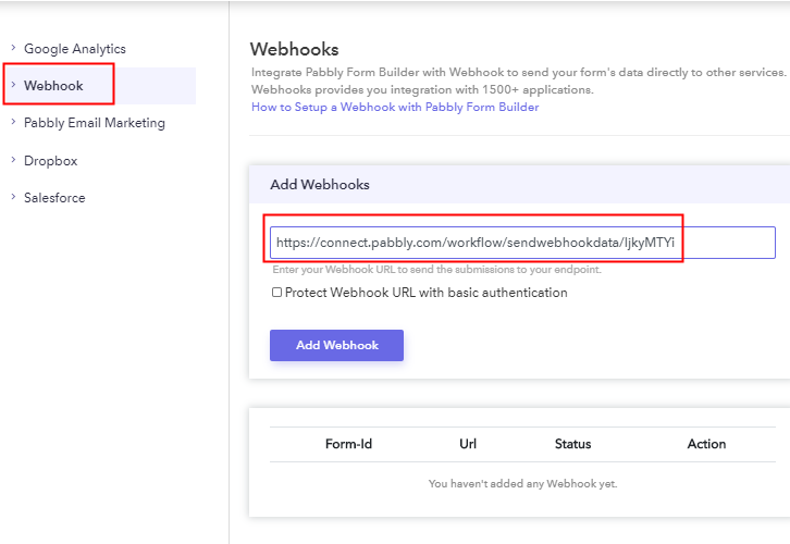 Webhook Option