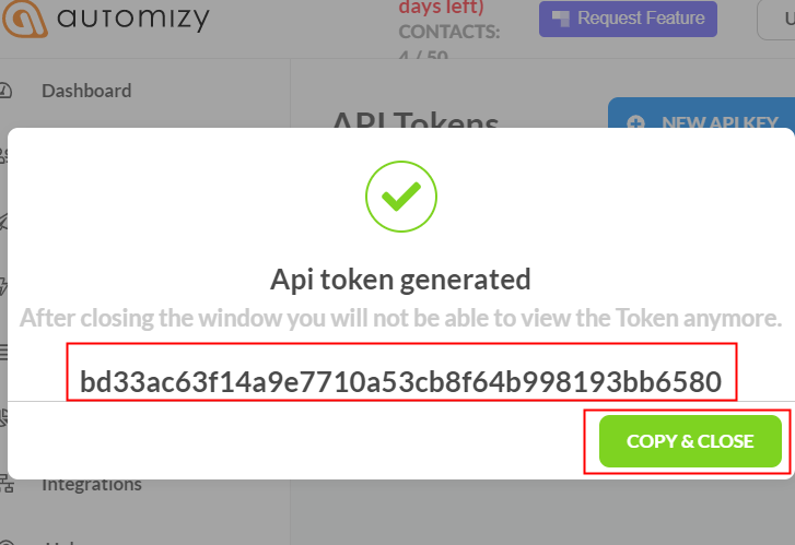 Copy API Token