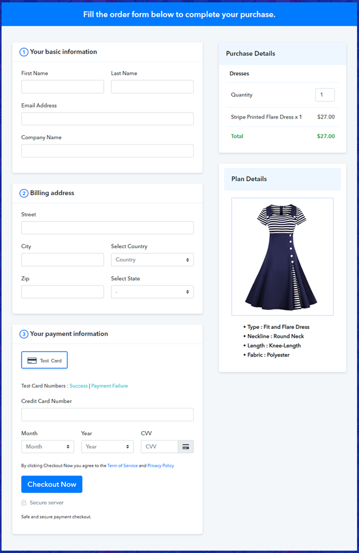 Preview Checkout Page - Sell Dresses Online