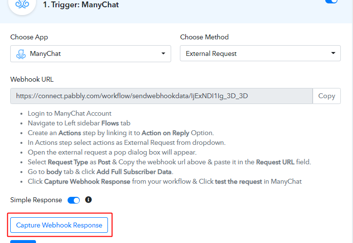 Capture Webhook Response Pabbly Connect