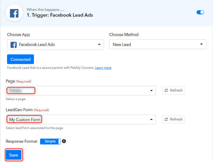 Select Fb Page and Form to Collect Leads Data