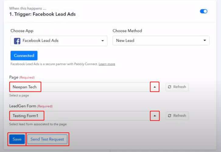 Facebook Lead Ads Trigger Settings