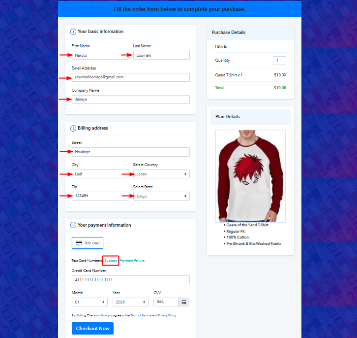 Fill Test Checkout Page