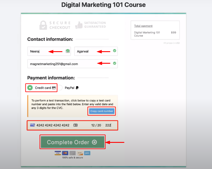 Fill ThriveCart Test Checkout