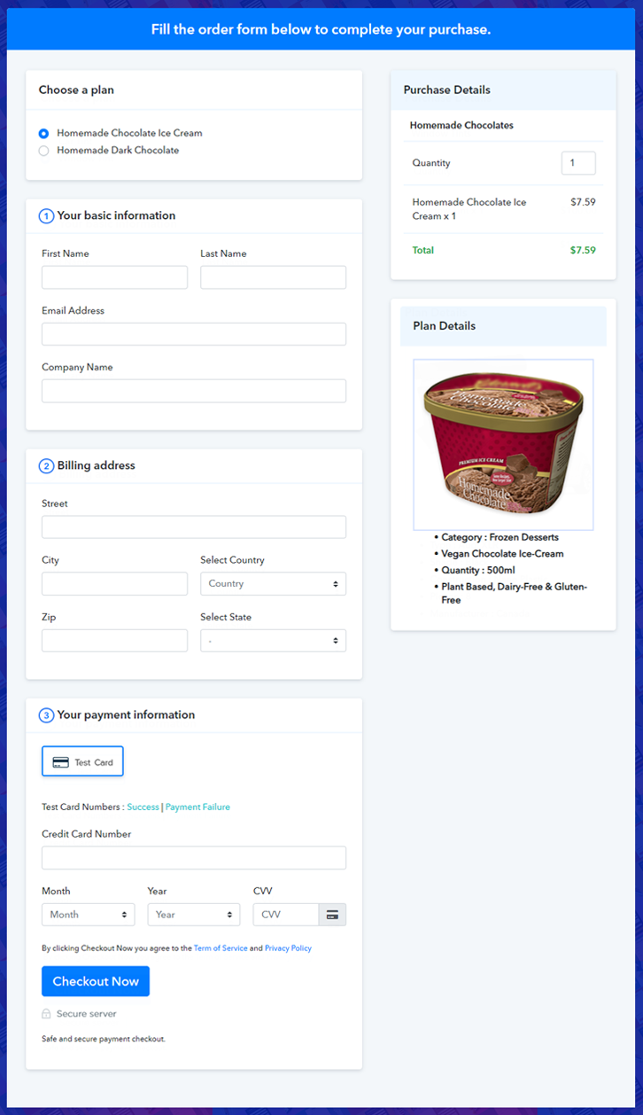 Multiplan Checkout Page to Sell Homemade Chocolates Online