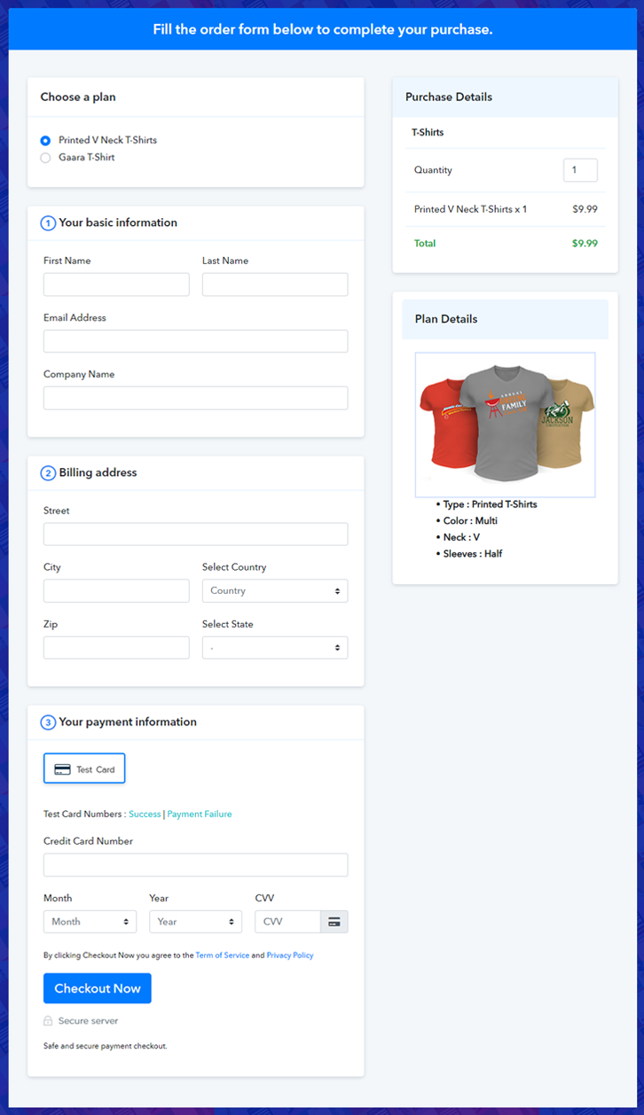 Multiplan Checkout Page to Sell T-Shirts Online