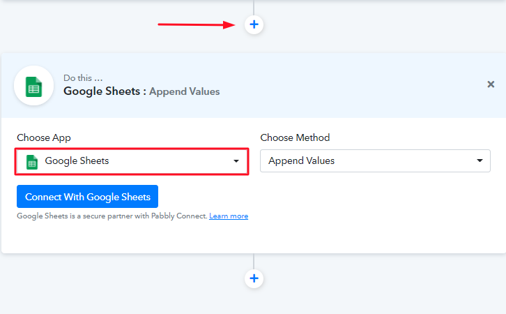 Select Google Sheets to Set Action to Integrate Facebook Lead Ads & Google Sheets