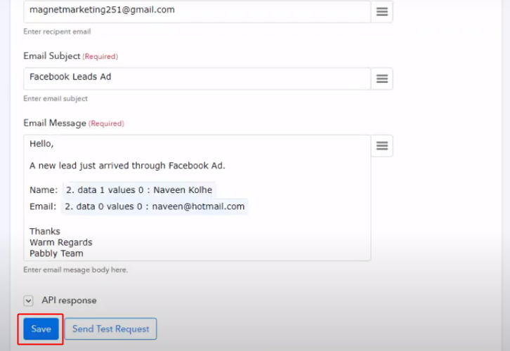 Save the Response Send Facebook Lead Ads Leads Data to Gmail Automatically