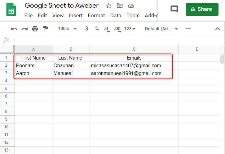 Create Google Sheet