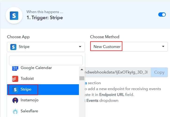 Select Stripe for connecting Stripe to ActiveCampaign