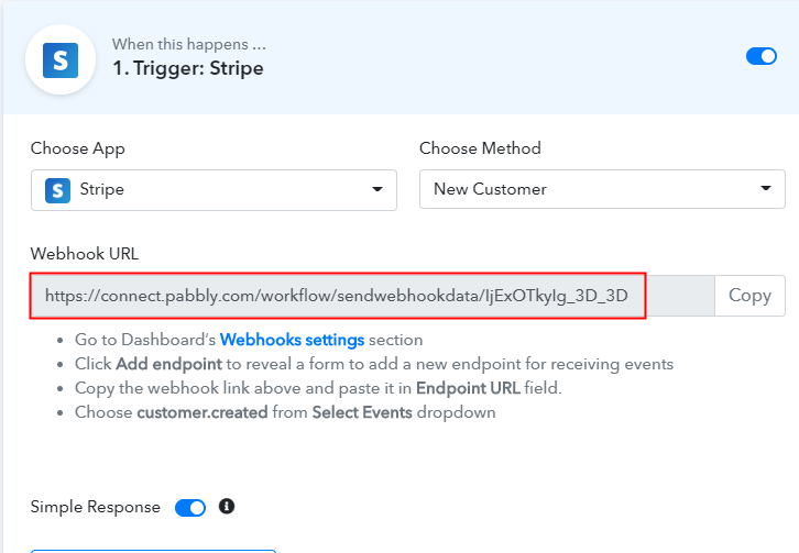 Copy the Webhook URL for Connecting Stripe to ActiveCampaign