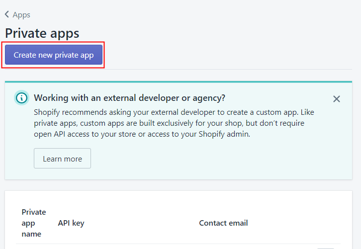 Create New Private App