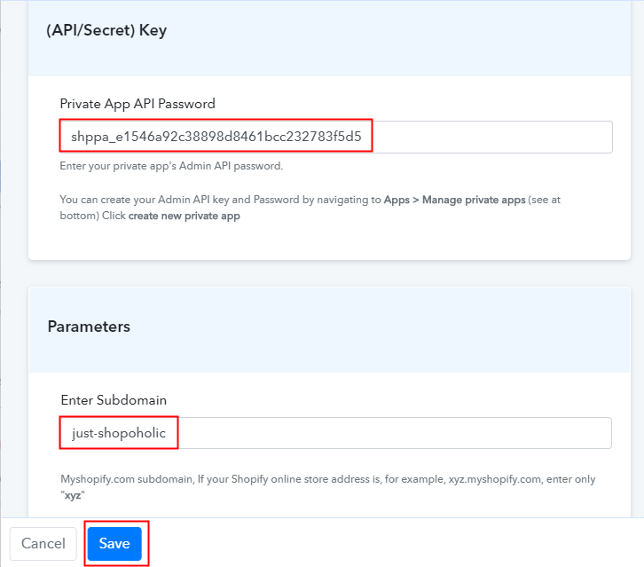 Fill API Key Password