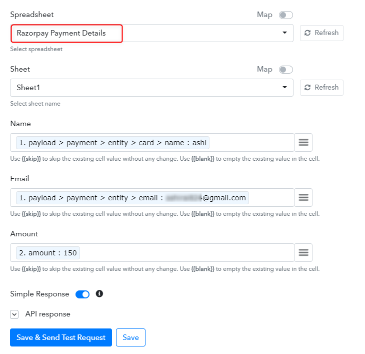 Choose Spreadsheet - Transfer Razorpay Payment details