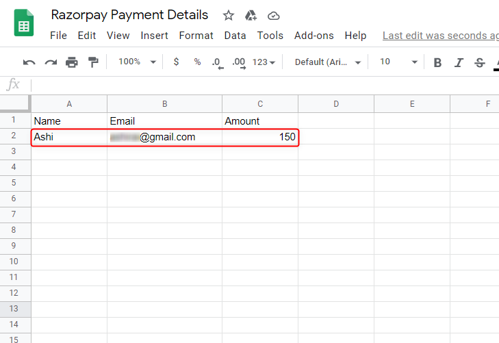 Check Submission in Google Sheet - Transfer Razorpay Payment details