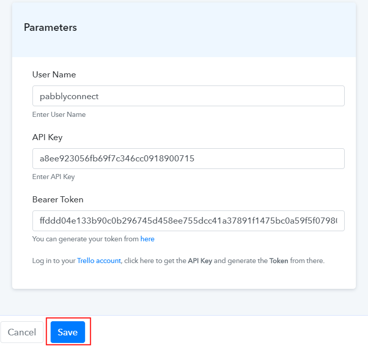 Paste Credentials in Pabbly Connect Dashboard