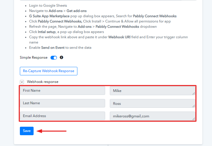 Test the Response in Pabbly Connect Dashboard