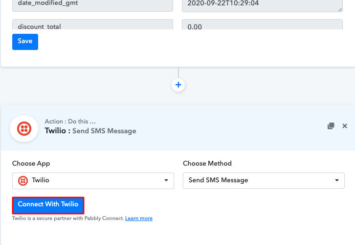 Click on Connected with Twilio