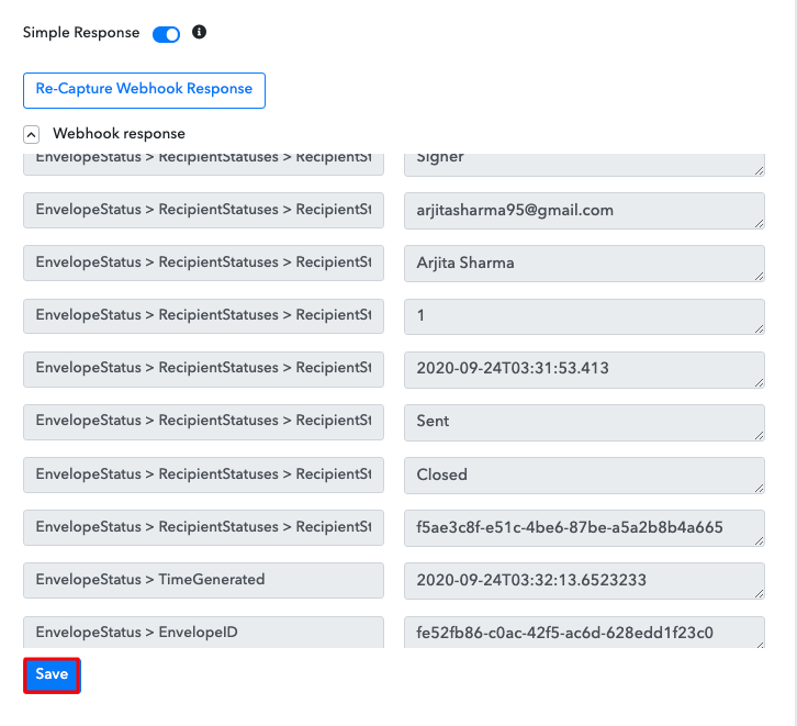 Save the Webhook Response