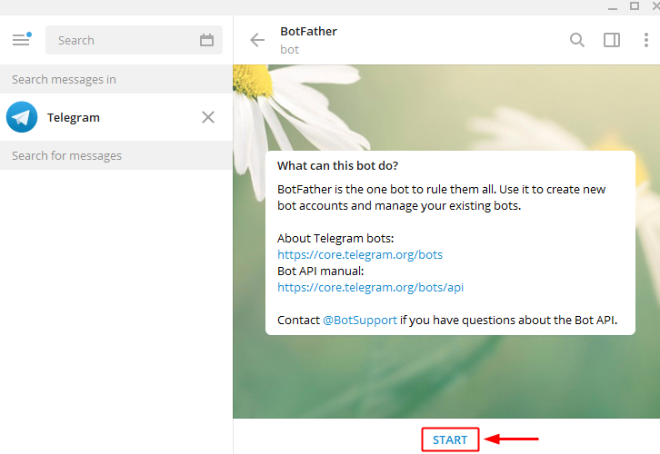 Click Start on BotFather Chat