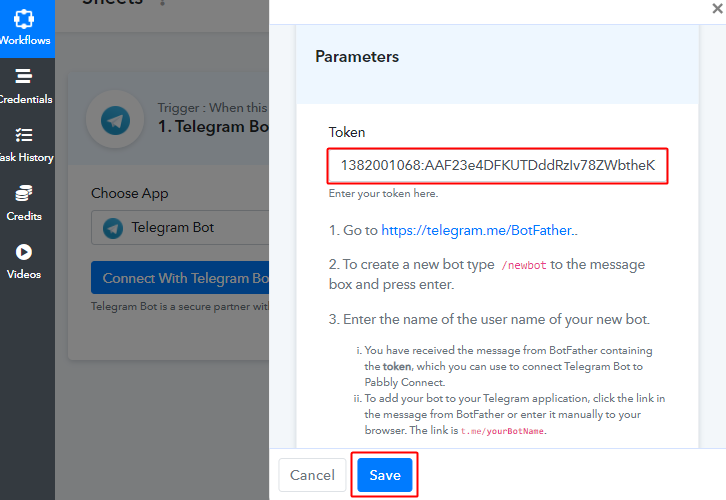 Paste the Telegram Token