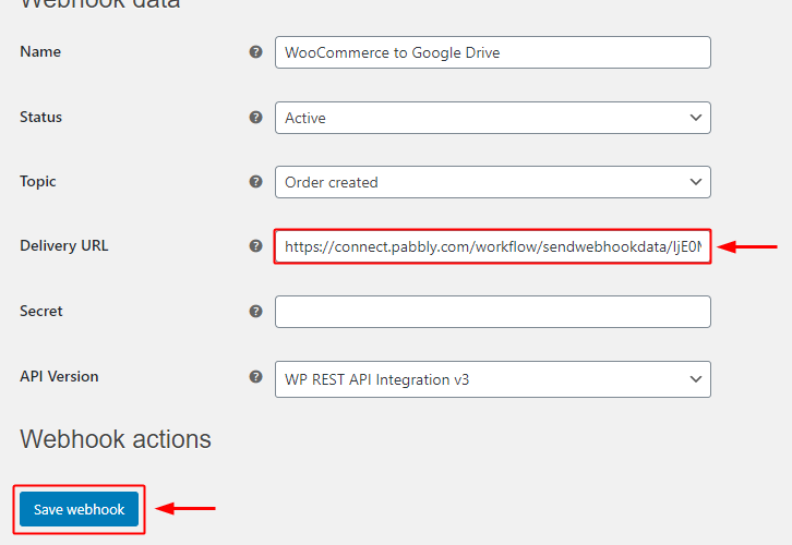 Paste the Webhook URL