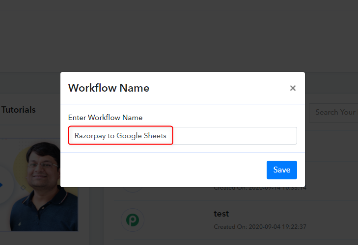 Workflow Name - Razorpay to Google Sheets