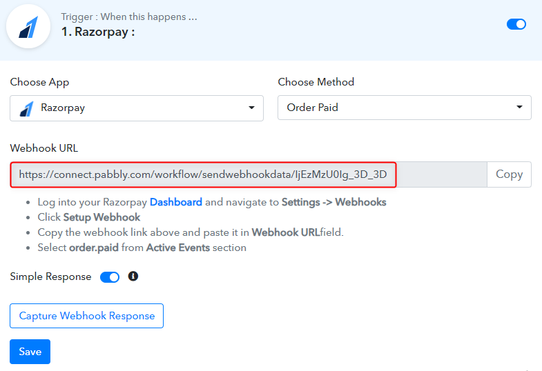 Copy Webhook URL 