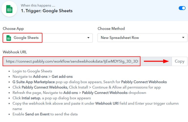 Setting Trigger - To Integrate Google Sheets to MailerLite Conditionally