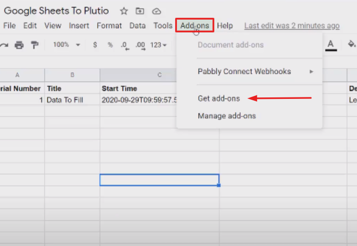 Open your Google Sheets Spreadsheet to Create Plutio Tasks from New Google Sheets Rows