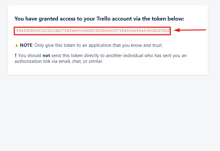 Copy the Token to integrate Trello with Google Tasks