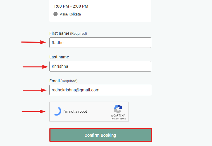 Fillup the Booking Form to Create Google Sheets Rows for YouCanBook.me Bookings