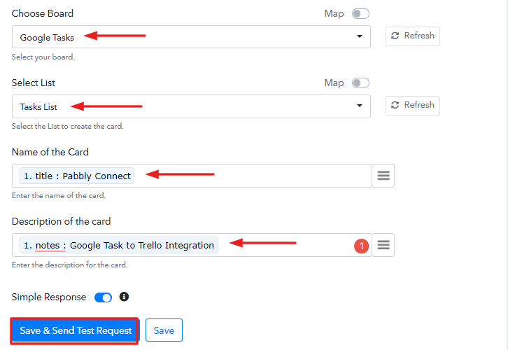 Map Field Data to Integrate Google Tasks and Trello