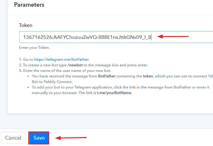 Paste the Copied Token in Pabbly Connect Dashboard