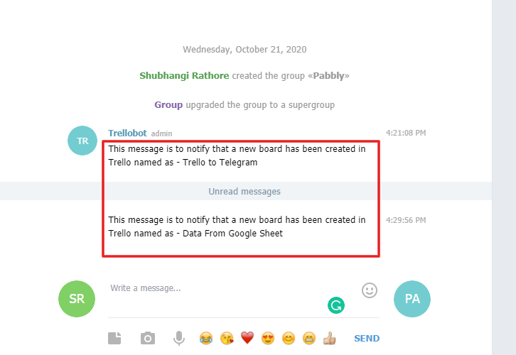 Check Response in Telegram to Get Trello Notifications in Telegram