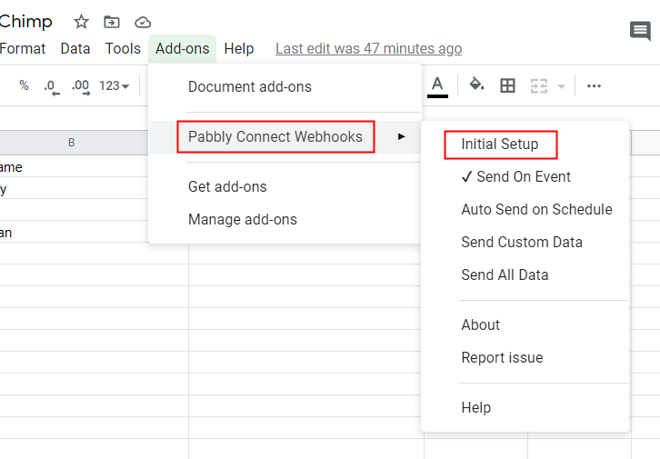 Press Initial Setup In Google Sheets