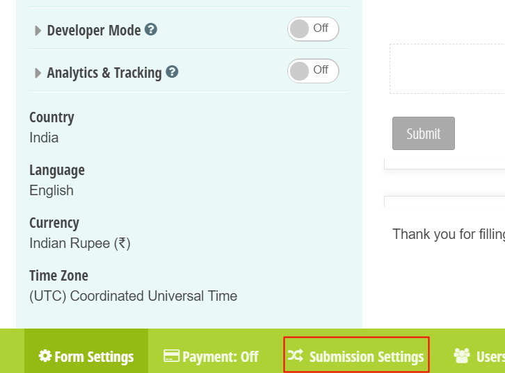 Click on Form Submission Settings