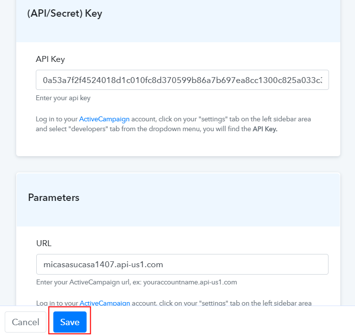 Fill API Key to Add New Stripe customers to ActiveCampaign as Customer