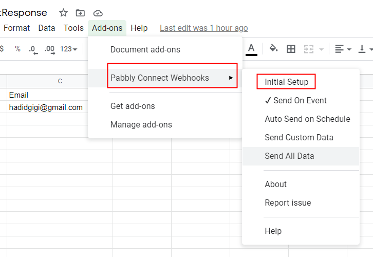 Press Initial Setup in Google Sheets