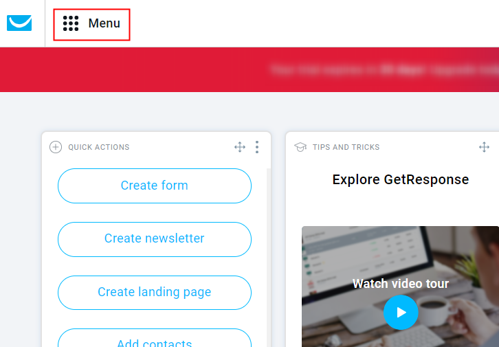 Click on Menu Icon in GetResponse Dashboard