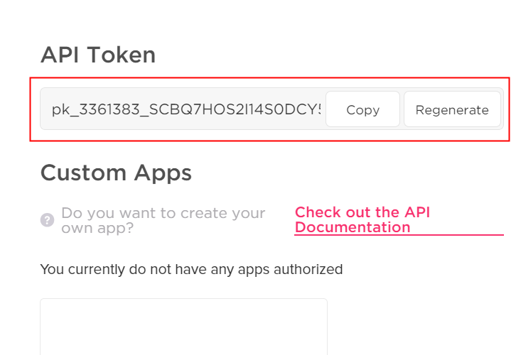 Copy the API Token