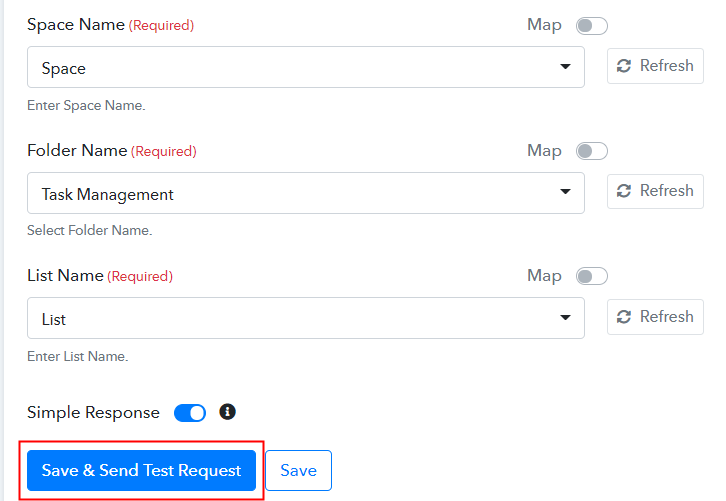 Save and Send Test Request